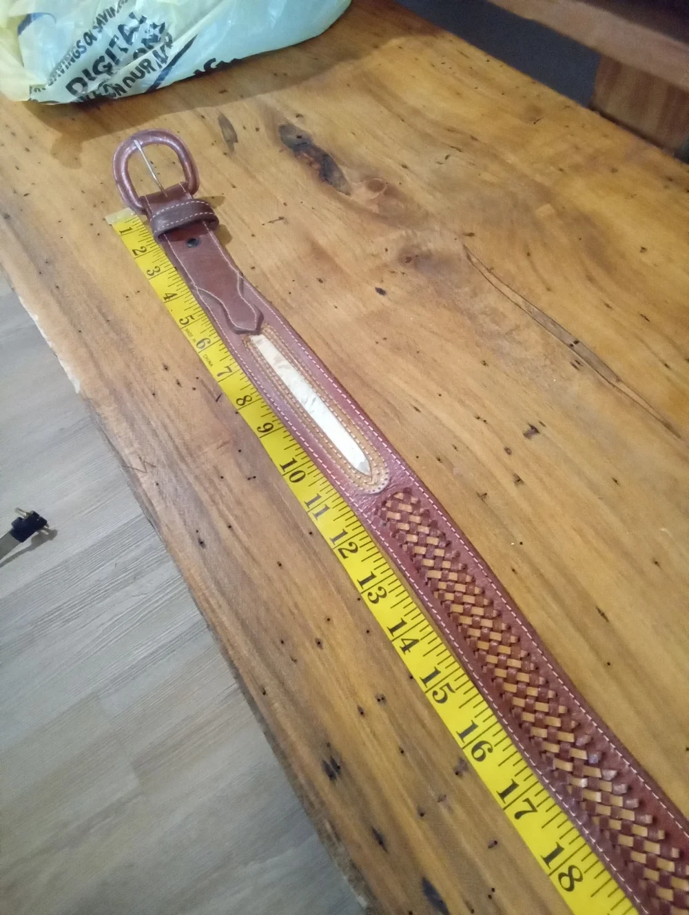 Men's Western Brown Woven Leather & Calf Hair Belt Sz 32 Leather Buckle